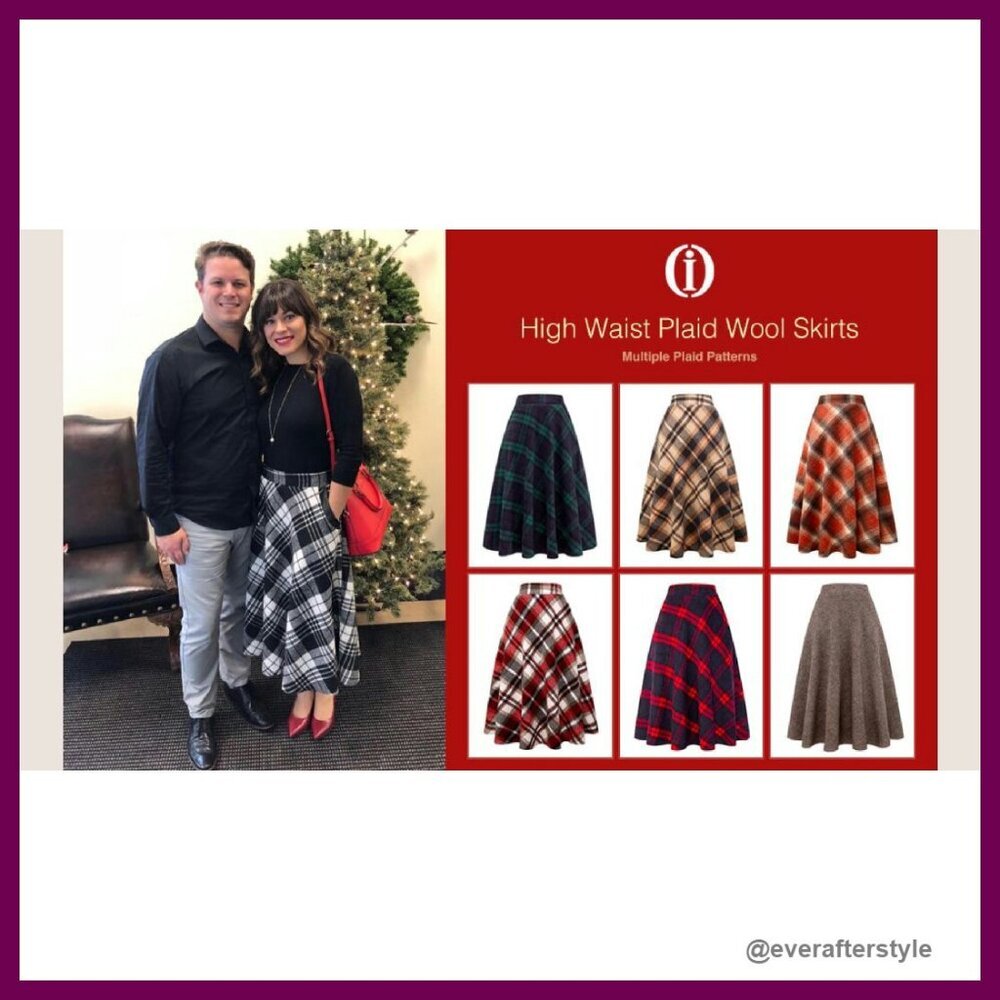 Wool Plaid Skirt A-Line Pleated Midi Classic Fall Winter Elegant Chic - Picture 6 of 6